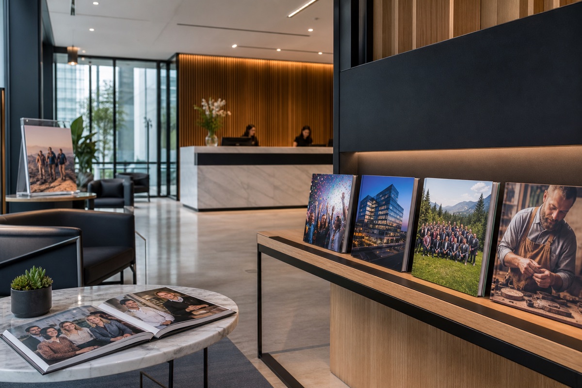 Lobby display photo books for businesses