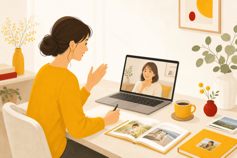 Illustration of a friendly consultation call about your photo book