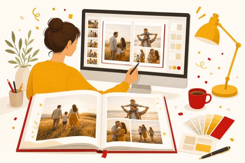 Illustration of designing and writing a finished photo book