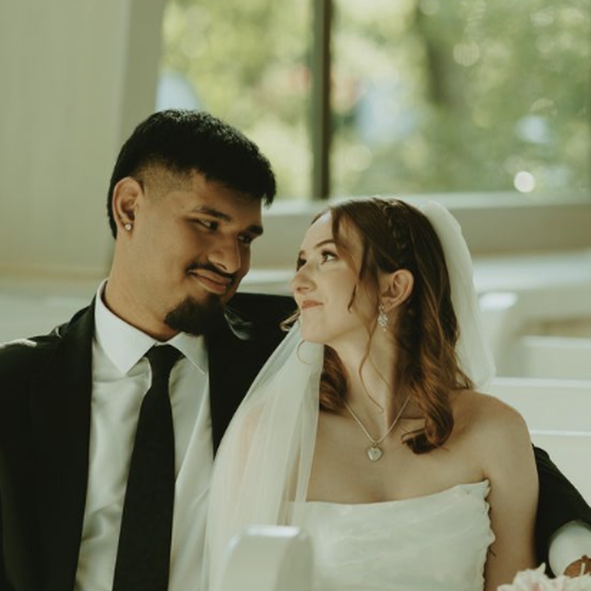 Bride and groom in church on their wedding day